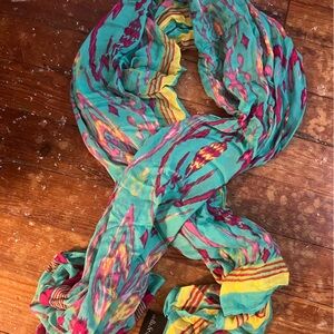 Stella & Dot Turquoise Scarf with Pink and Yellow Accents